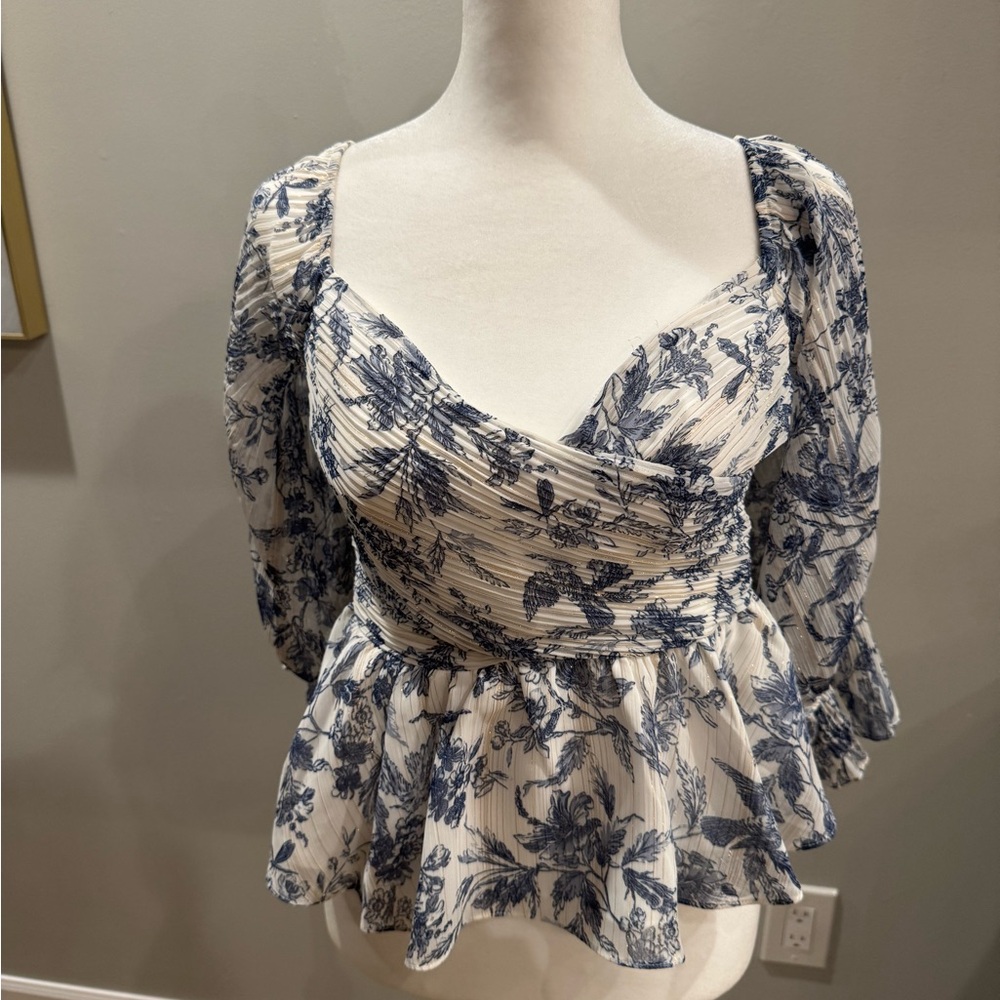 Express Blue and White Floral Blouse